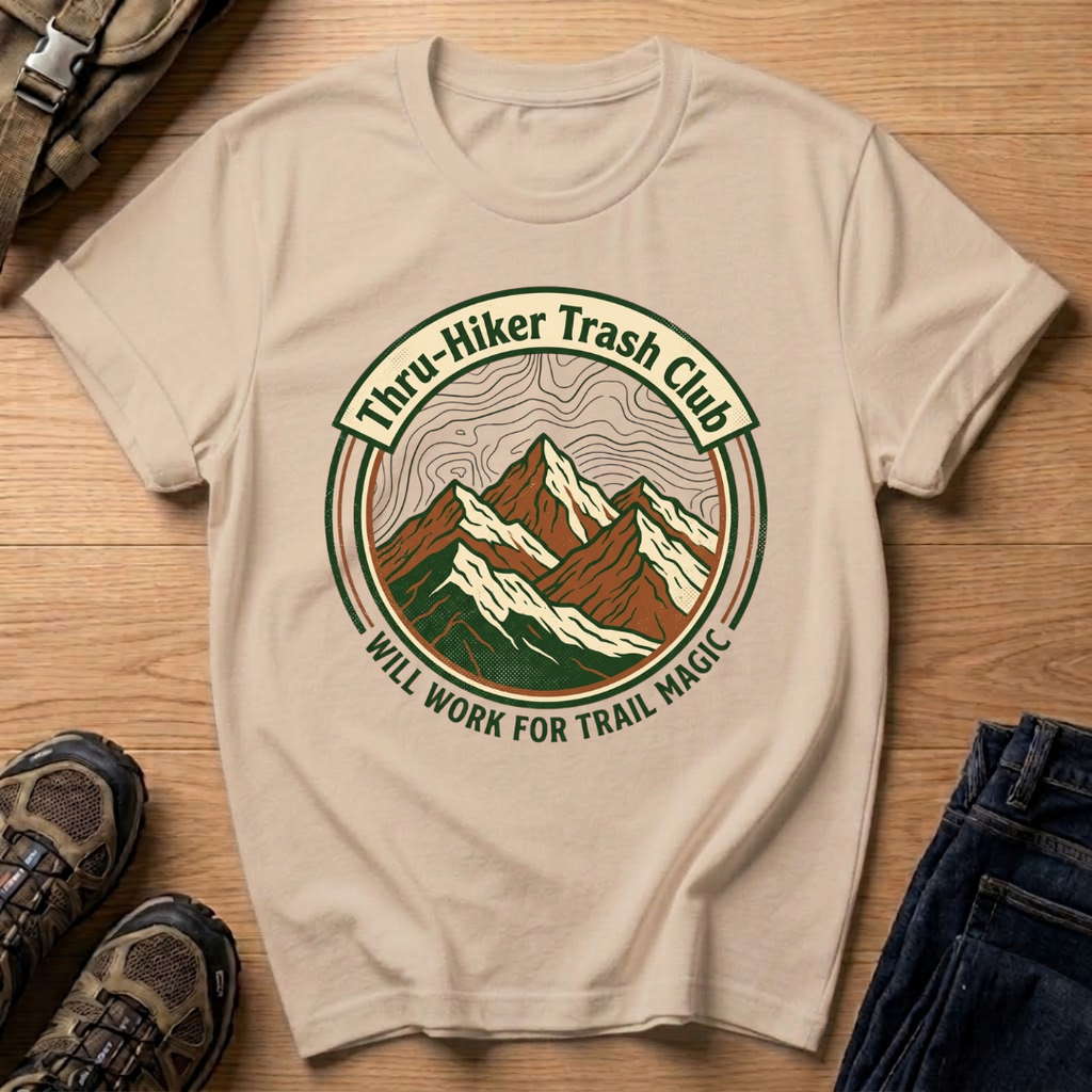 Thru‑Hiker Trash Club T-Shirt — 'Will Work for Trail Magic' Hiking Tee