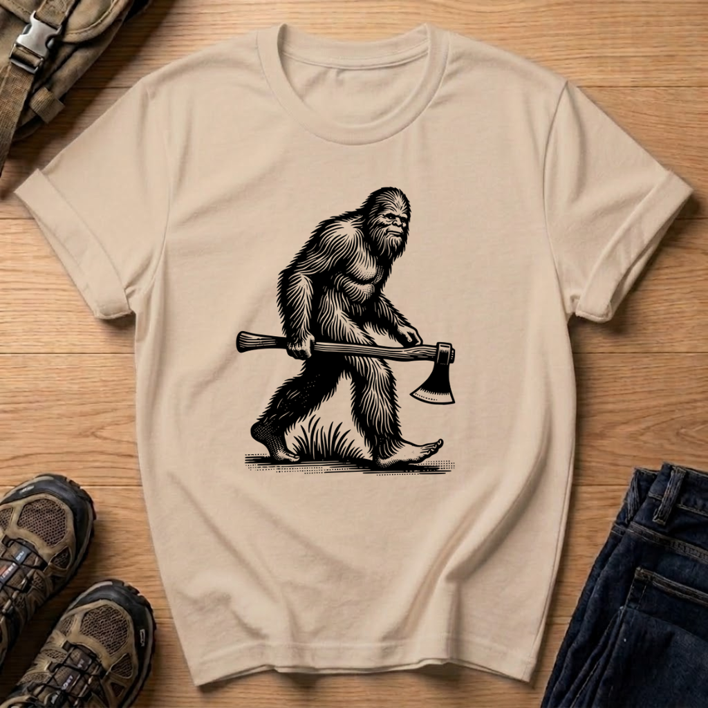 Bigfoot With Axe T-Shirt – Vintage Sasquatch Lumberjack Graphic Tee