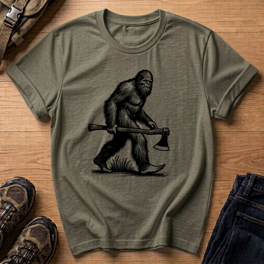 Bigfoot With Axe T-Shirt – Vintage Sasquatch Lumberjack Graphic Tee