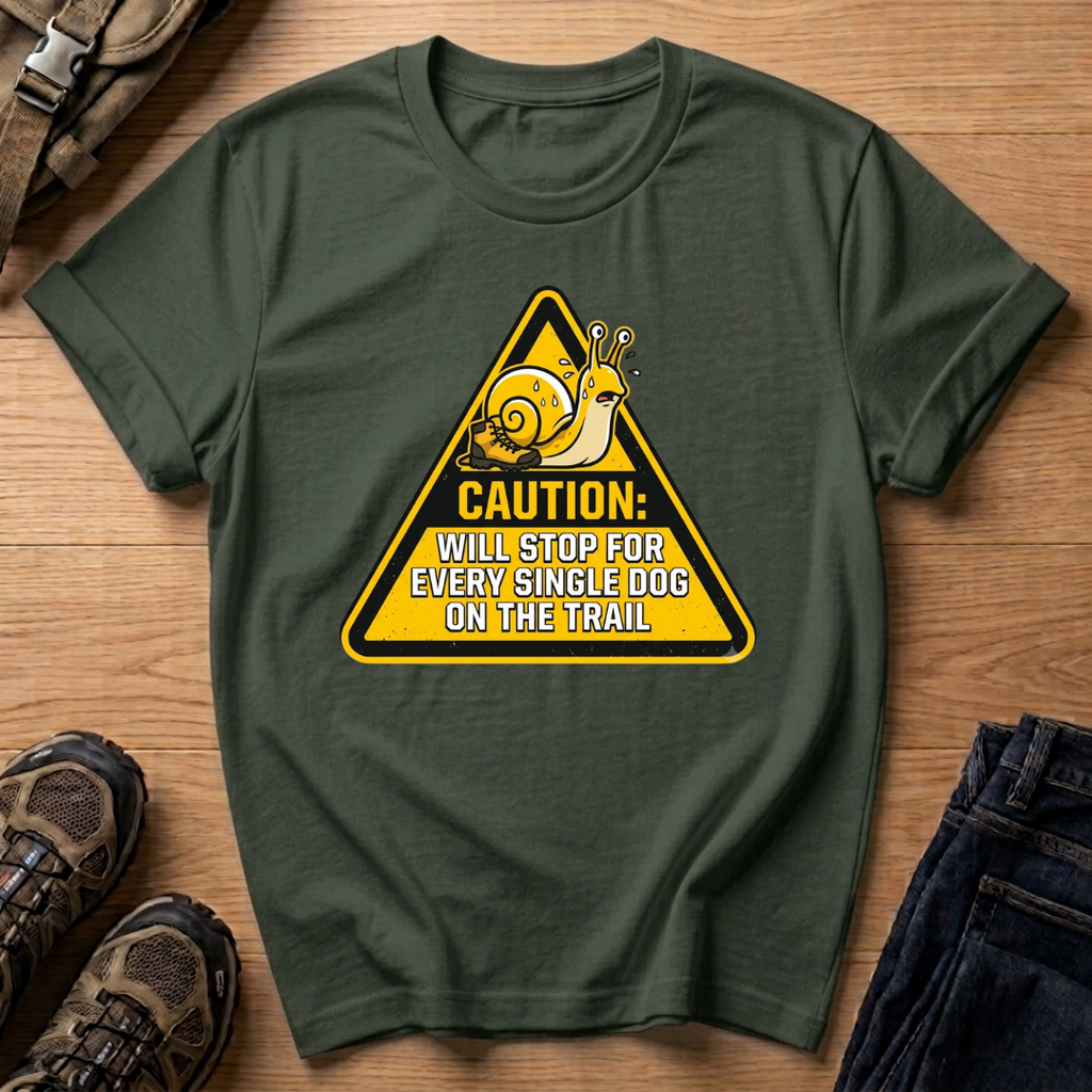"Caution: Will Stop For Every Single Dog On The Trail" T-Shirt