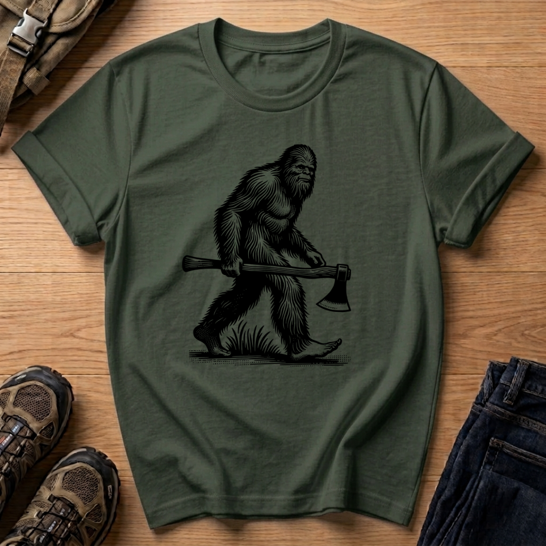 Bigfoot With Axe T-Shirt – Vintage Sasquatch Lumberjack Graphic Tee