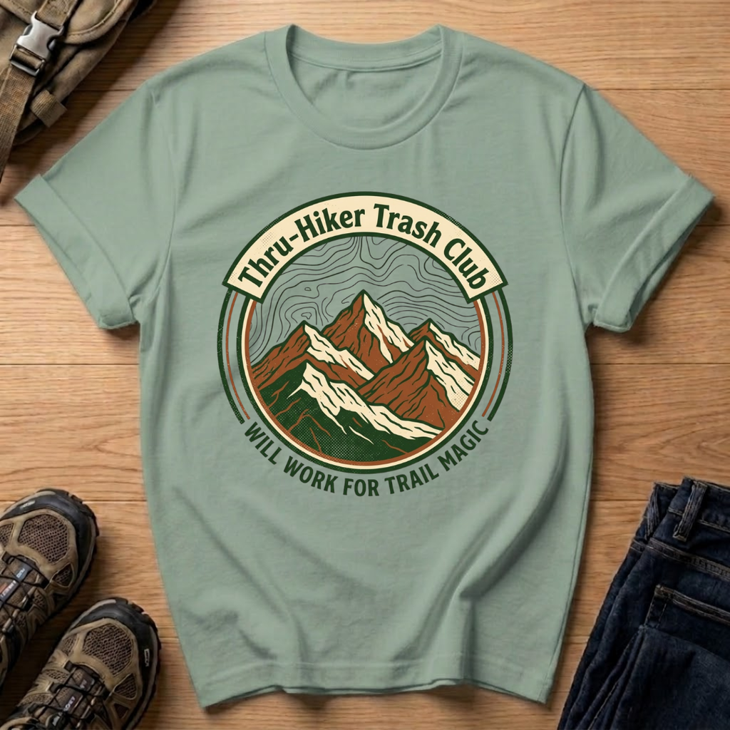Thru‑Hiker Trash Club T-Shirt — 'Will Work for Trail Magic' Hiking Tee