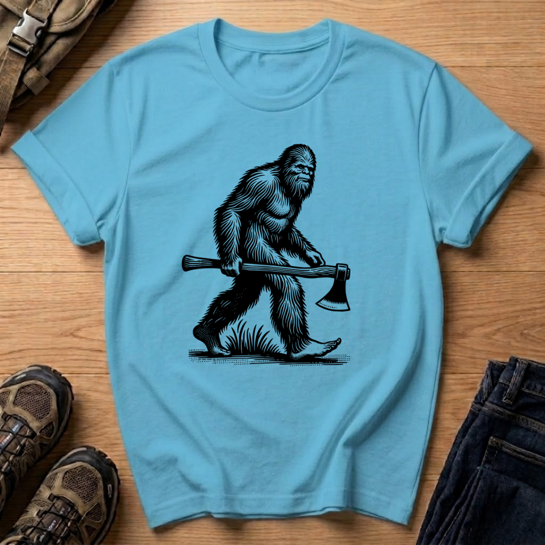Bigfoot With Axe T-Shirt – Vintage Sasquatch Lumberjack Graphic Tee