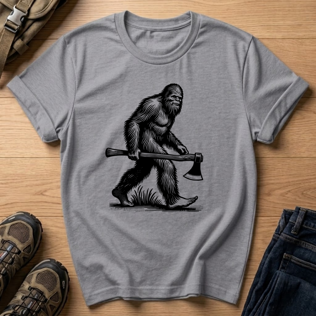 Bigfoot With Axe T-Shirt – Vintage Sasquatch Lumberjack Graphic Tee