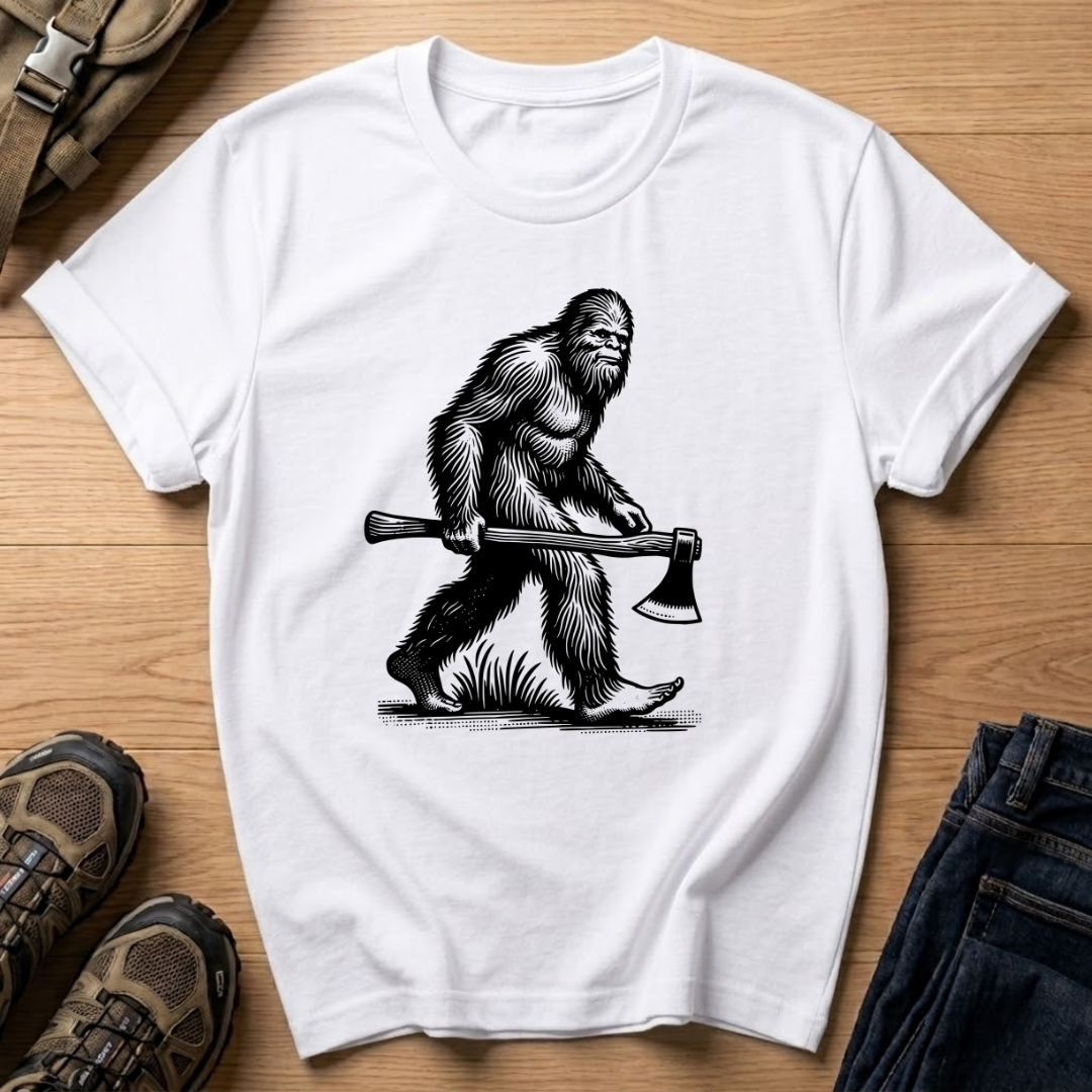 Bigfoot With Axe T-Shirt – Vintage Sasquatch Lumberjack Graphic Tee