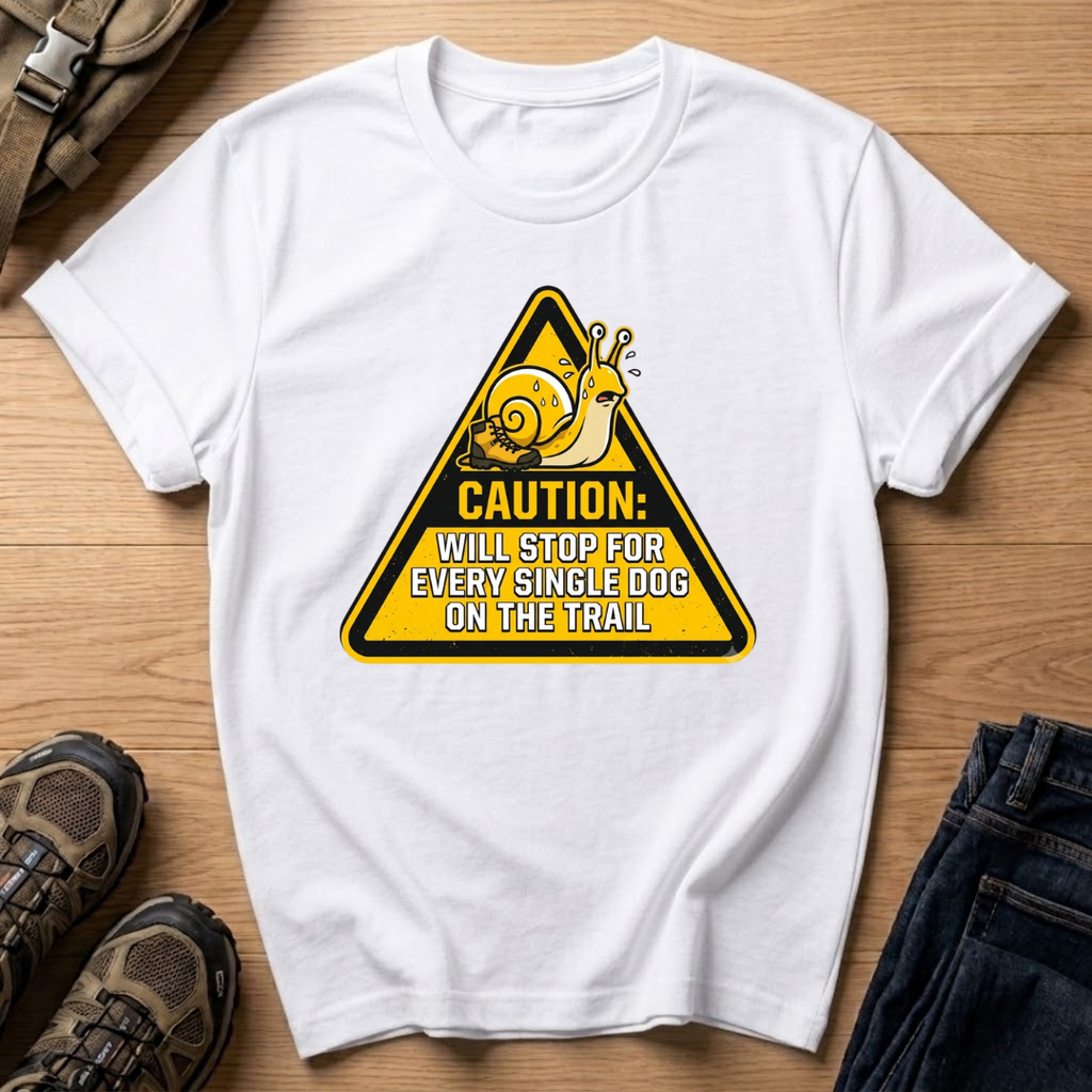 "Caution: Will Stop For Every Single Dog On The Trail" T-Shirt